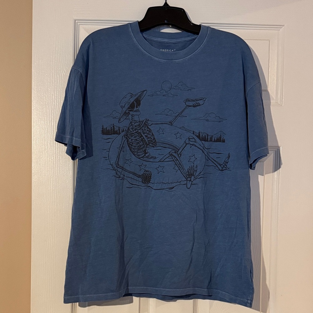 American Eagle Outfitters Blue Skeleton Graphic Tee
